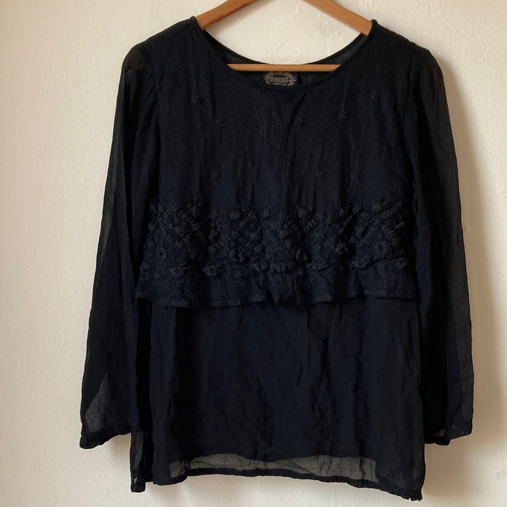 Funhouse NYC Black Lace Layered Sheer Blouse One Size